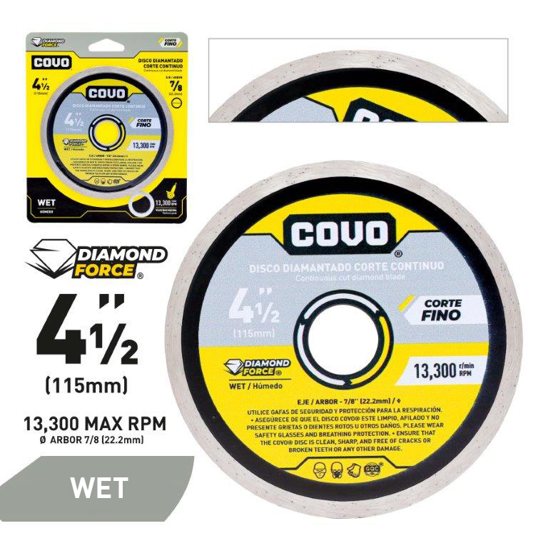 Continuous Rim Diamond Blade / For Smooth Concrete / Wet / 1 Piece / 4 1/2" (115mm)