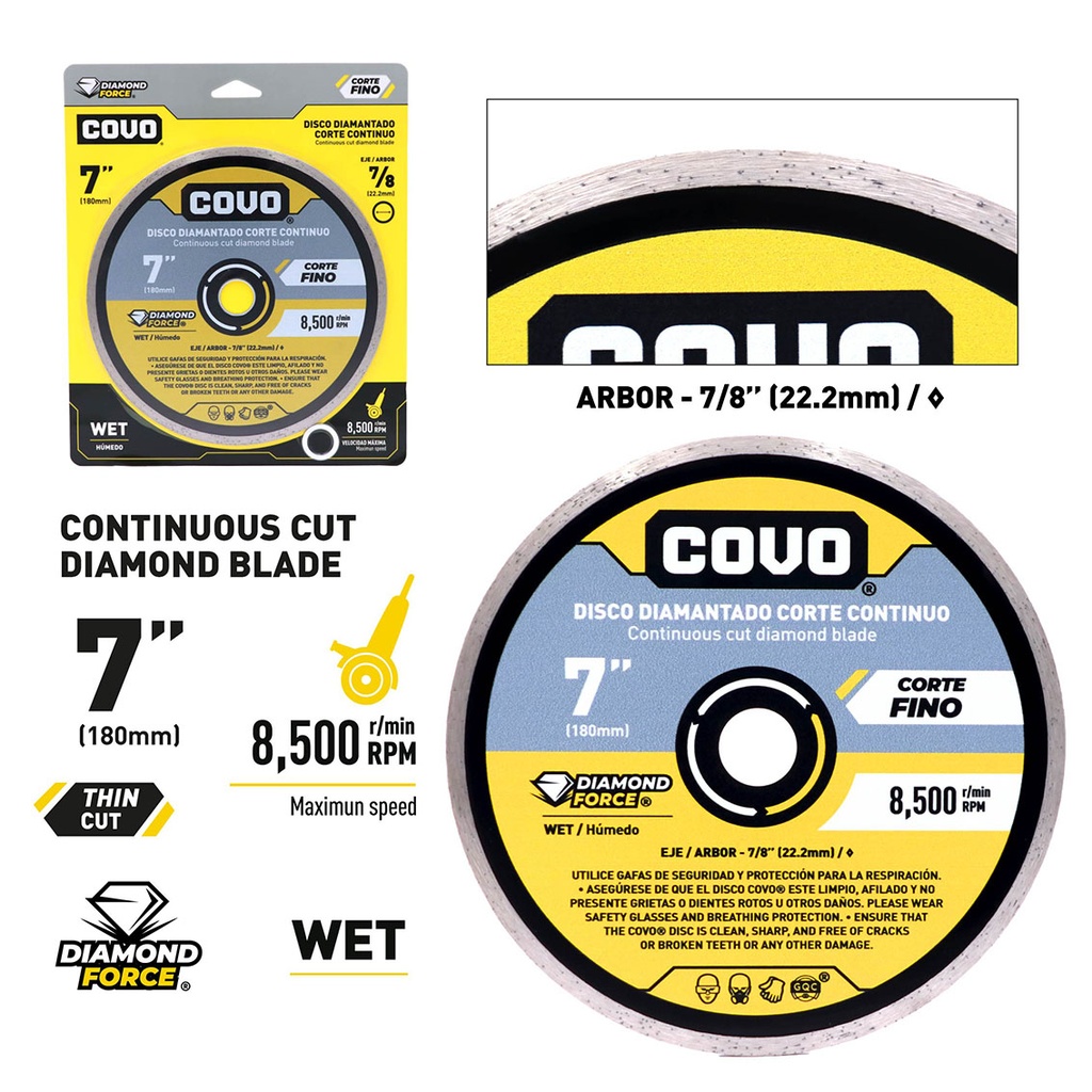 Continuous Rim Diamond Blade / For Smooth Concrete / Diamond Segments / 7" (180mm) / Wet