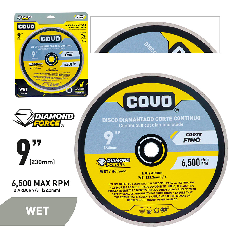 Continuous Rim Diamond Blade / For Smooth Concrete / Wet / 1 Piece / 9" (230mm)
