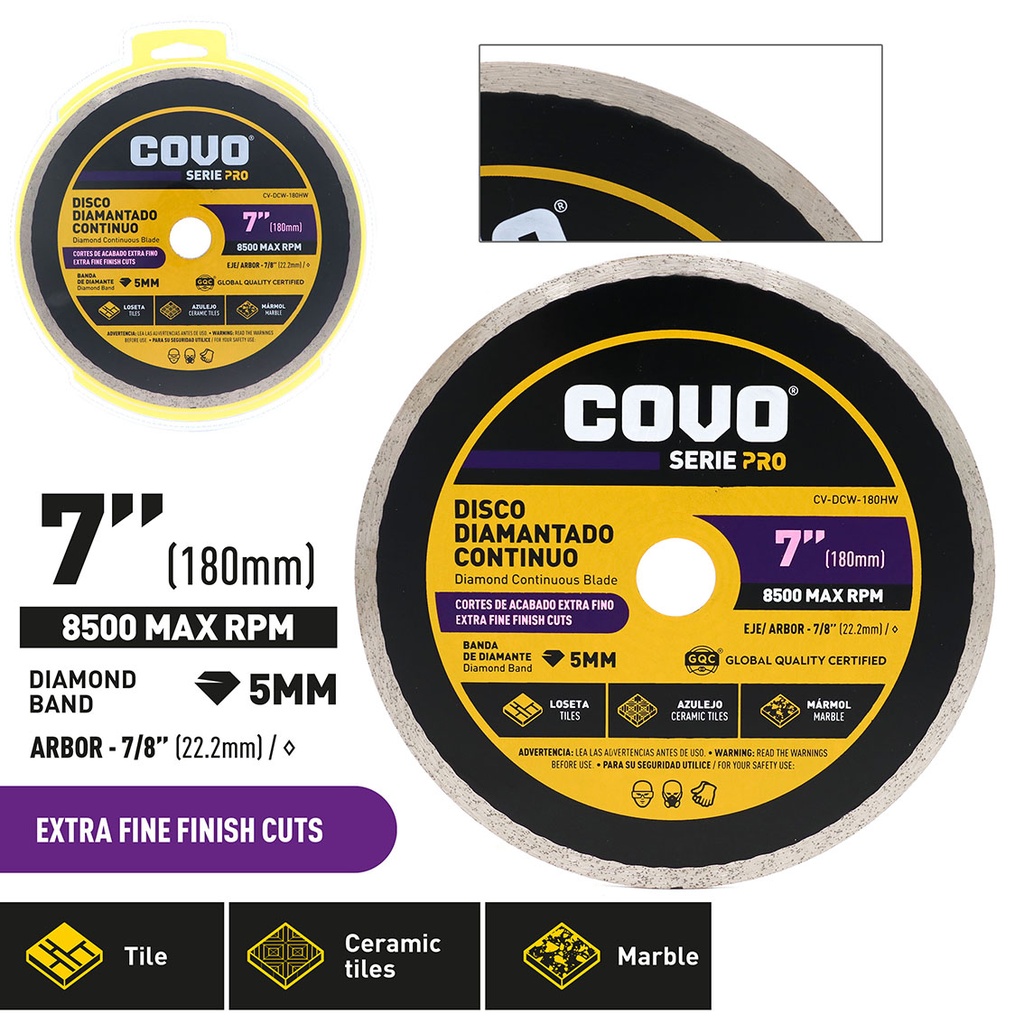 Continuous Rim Diamond Blade / For Fine Cutting / Wet / 1 Piece / 7" (180mm)