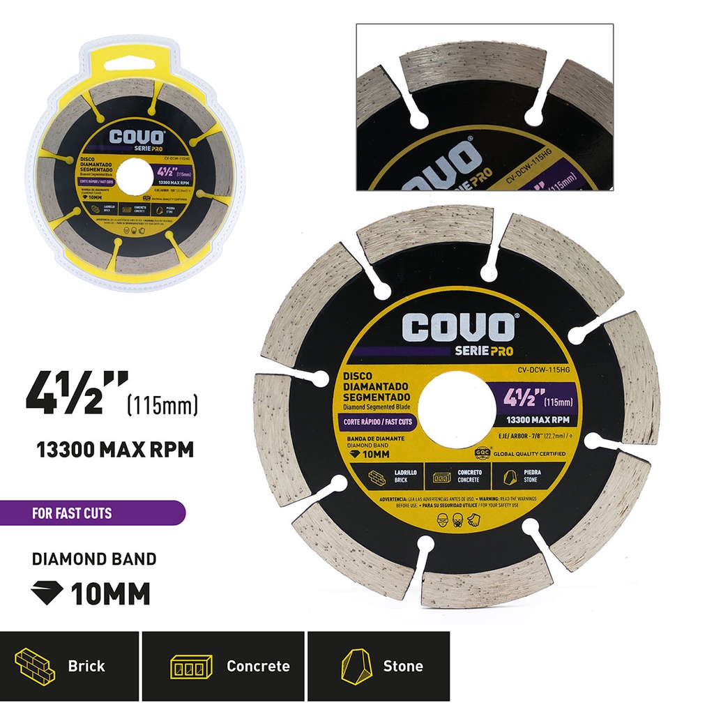 Segmented Diamond Cutting Blade / For Rough Concrete / Pro Series / 1 Piece / 4-1/2" (115mm)