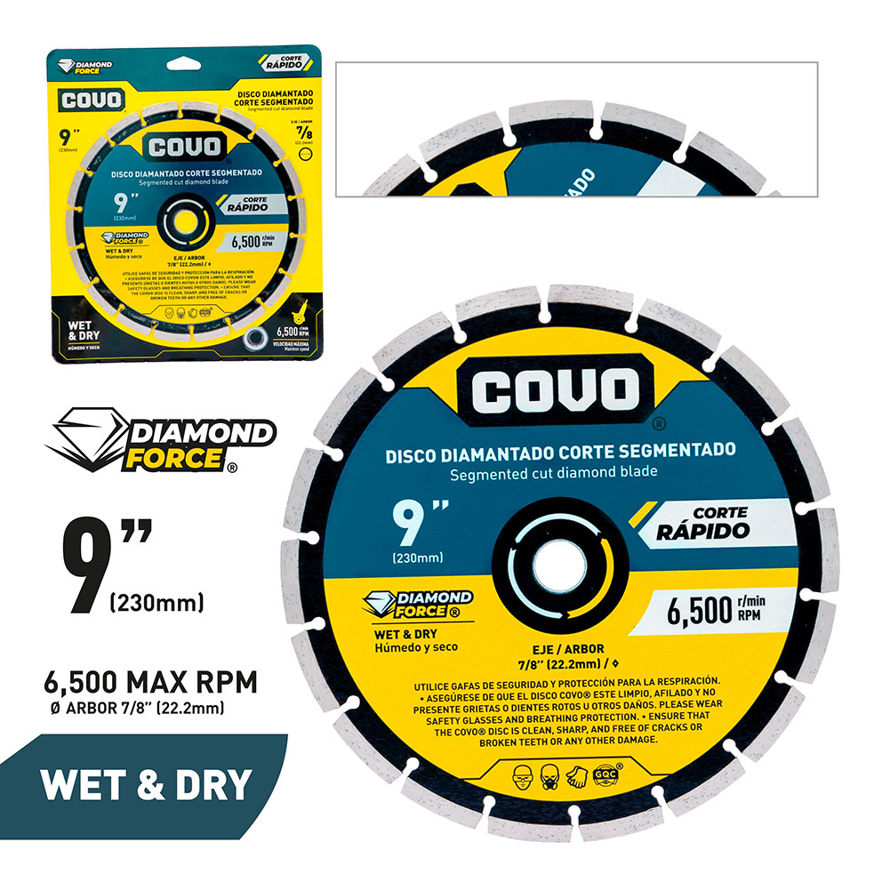 Segmented Diamond Cutting Blade / For Rough Concrete / Wet & Dry / 1 Piece / 9" (230mm)