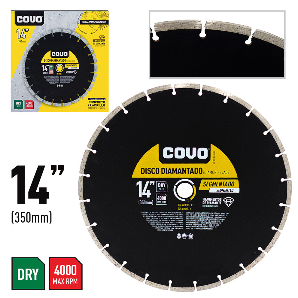 Segmented Diamond Cutting Blade / For Rough Concrete / Dry / 1 Piece / 14" (350mm)