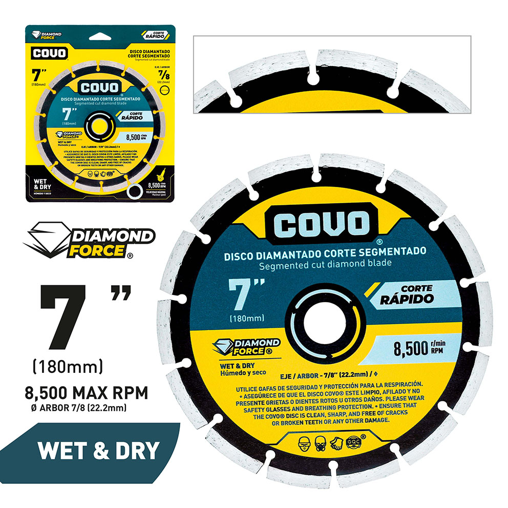 Segmented Diamond Cutting Blade / For Rough Concrete / Wet & Dry / 1 Piece / 7" (180mm)