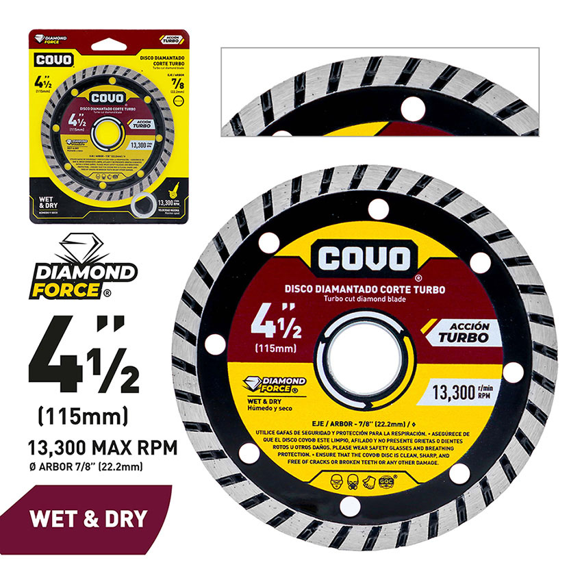 Turbo Diamond Cutting Blade / For Rough Concrete / Wet & Dry / 1 Piece / 4-1/2" (115mm)