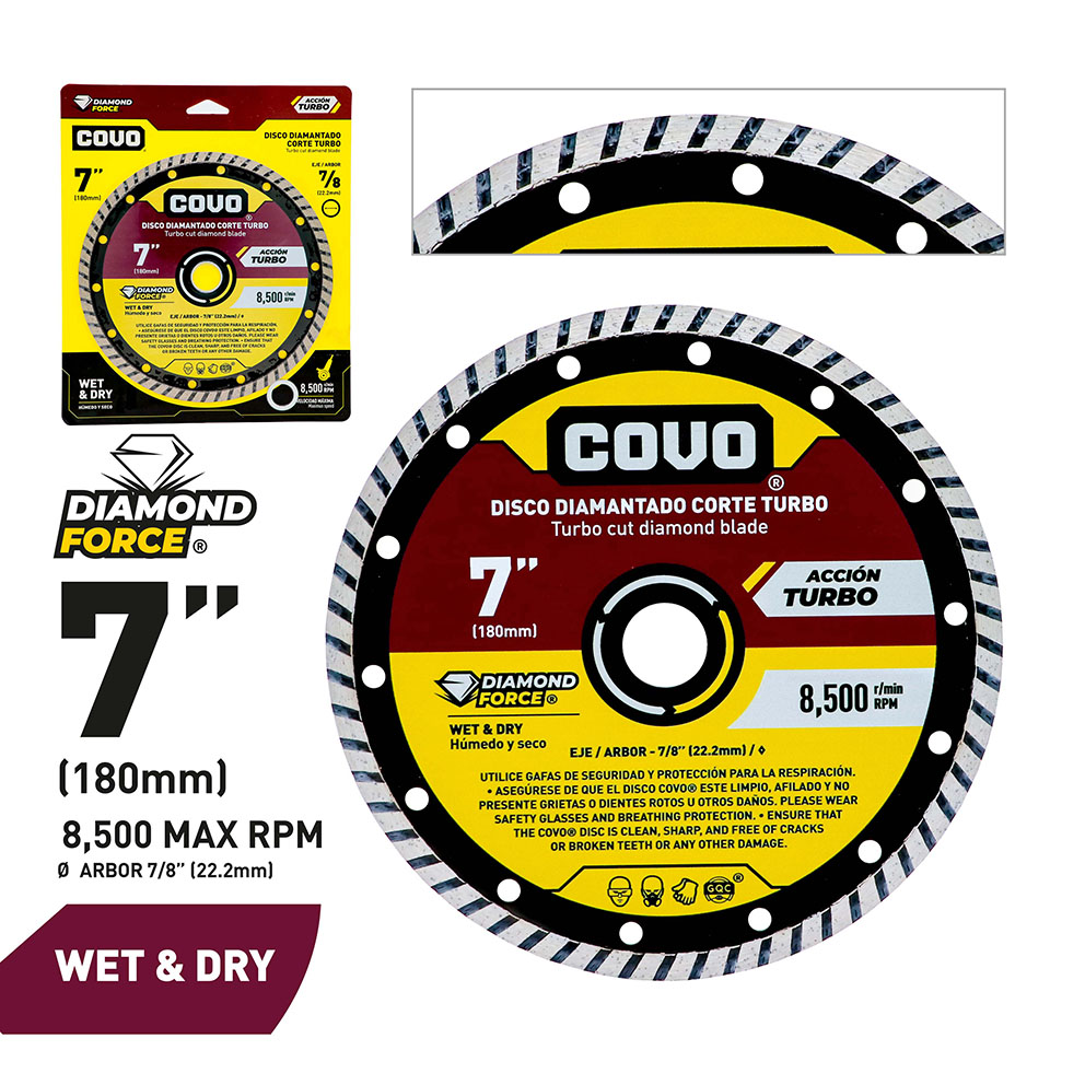 Turbo Diamond Cutting Blade / For Rough Concrete / Wet & Dry / 1 Piece / 7" (180mm)