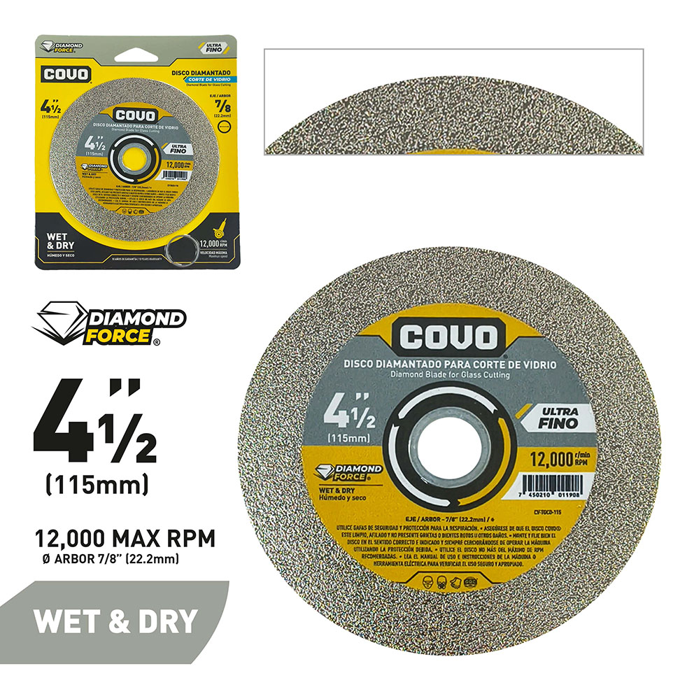 Diamond Blade / For Ultra Fine Glass Cutting / Wet & Dry / 1 Piece / 4-1/2" (115mm)