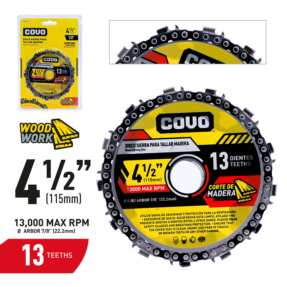 Carving Disc for Wood / 13 Teeth / 65MN Steel / 1 Piece / 4-1/2" (115mm)