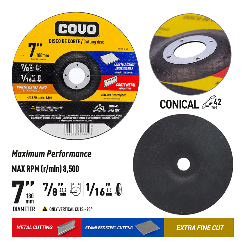 Extra Thin Metal Cutting Disc / Type 42 Depressed Center / 1 Piece / 7" (180mm) / Thickness 1/16"