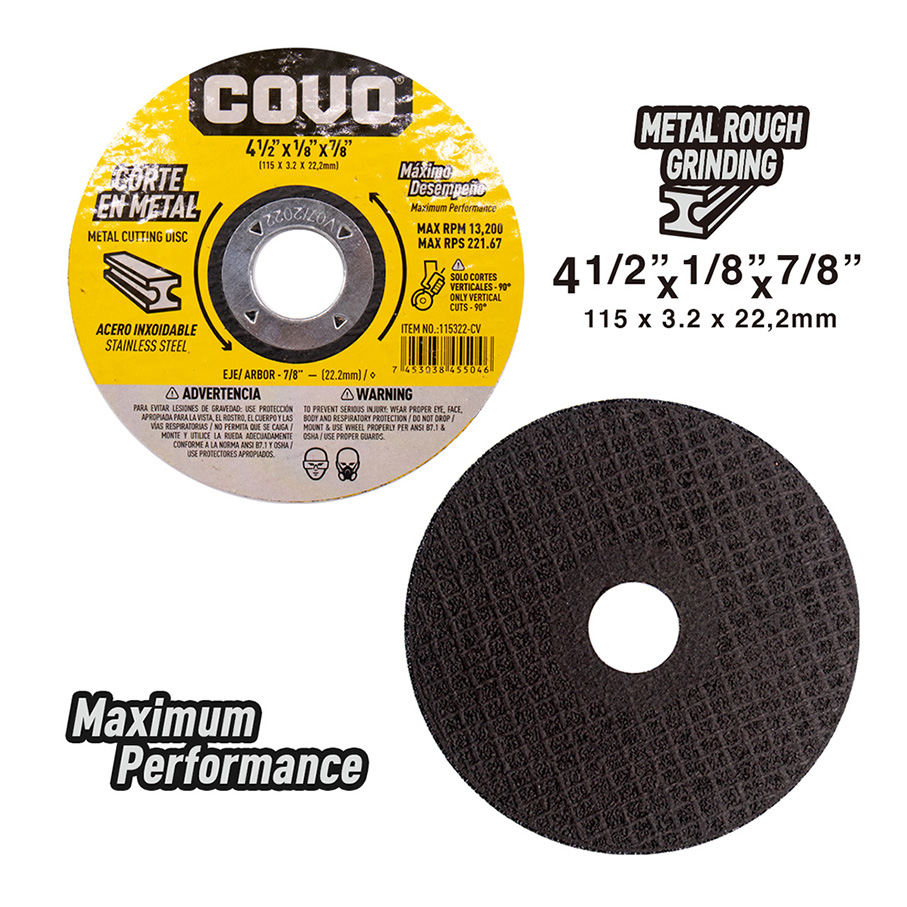 Metal Cutting Disc / Stainless Steel / 1 Piece / 4-1/2" (115mm) / Thickness 1/8"