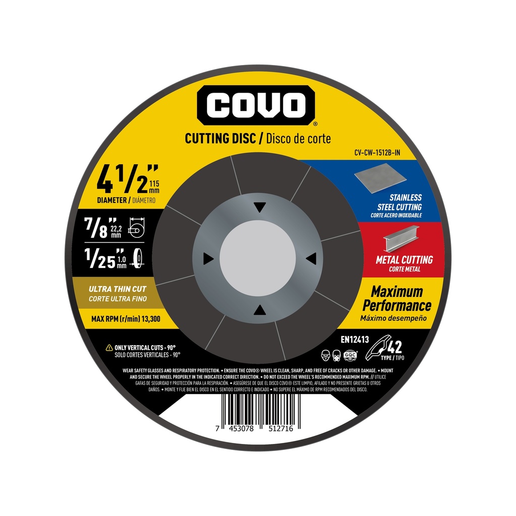 4-1/2" Depressed-Center Cutting Disc - Metal & INOX