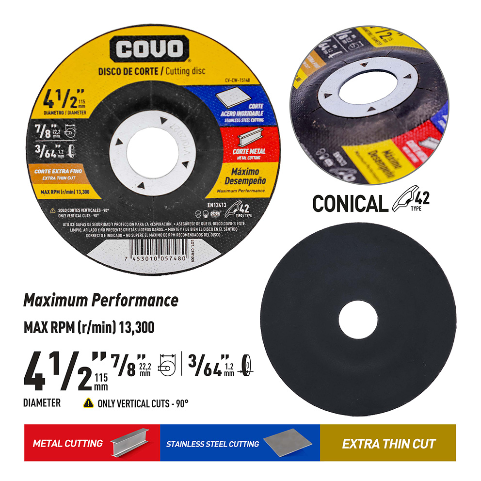 Extra Thin Metal Cutting Disc / Type 42 Depressed Center / 1 Piece / 4-1/2 (115mm) / Thickness 3/64"