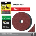 Grinder Sanding Disc / 4-1/2" / Grit 36 / Aluminum Oxide / 5 Pieces / 13,200 RPM
