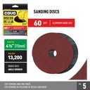 Grinder Sanding Discs / 4-1/2" / Grit 60 / Aluminum Oxide / 5 Pieces / 13,200 RPM