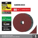 Grinder Sanding Discs / 4-1/2" / Grit 80 / Aluminum Oxide / 5 Pieces / 13,200 RPM