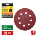 Sanding Disc for Random Orbital Sander / With Holes / 5” / Grit 60 / 5 Pcs