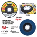 Flap Disc for Stainless Steel Polishing / Zirconia / 4-1/2” X 7/8” / Grit 100