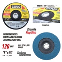 Flap Disc for Stainless Steel Polishing / Zirconia Flap / 7” x 7/8 / Grit 120