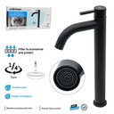 Tall Single Handle Bathroom Faucet - Stainless Steel - Height 29.3cm - 295g - Black