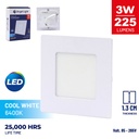 LED square recessed panel light 83mm 3w 6400K white